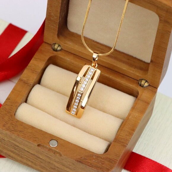 "Vertical Bar Rose Gold Pendant with Crystal Strip, XPPT1574 - Picture 6 of 13
